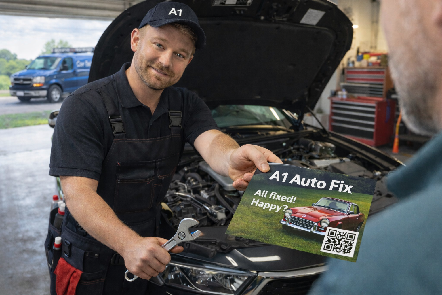 Friendly mechanic offers feedback card